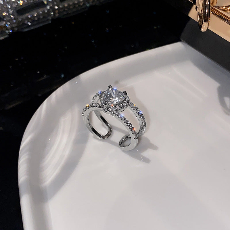 Heart-shaped Female Personality Stylish Opening Light Luxury Rings