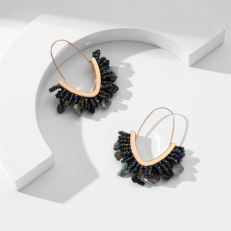 Women's Hand-woven Bead Christmas Hand-made Large V-shaped Earrings