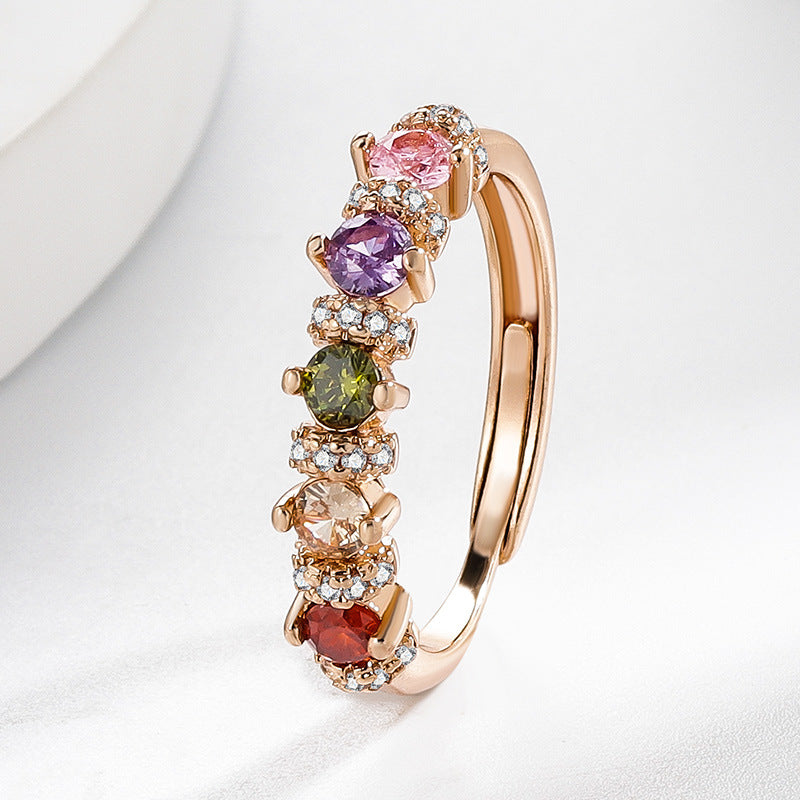 Colored Gems Rainbow Open-end Zircon Female Temperament Open Ring