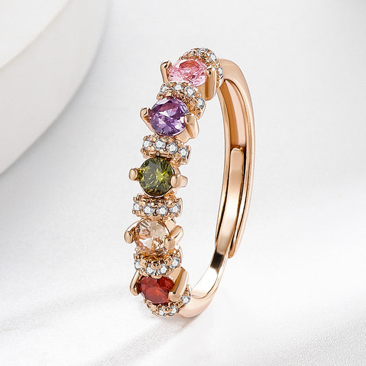 Colored Gems Rainbow Open-end Zircon Female Temperament Open Ring