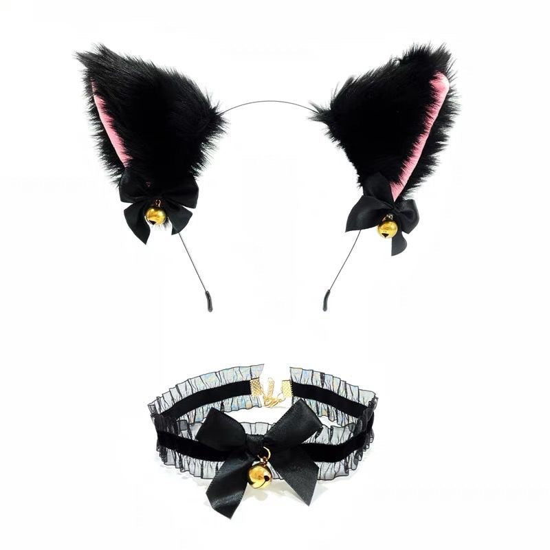 Lace Female Cat Ears Sexy Bell Headband Christmas Collar