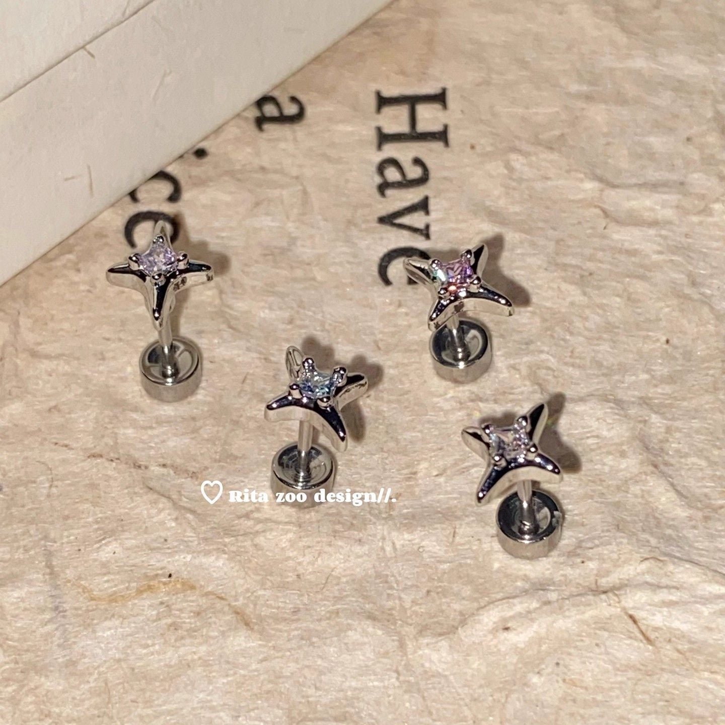 Four Minimalist Small Titanium Steel Ear Stud Earrings