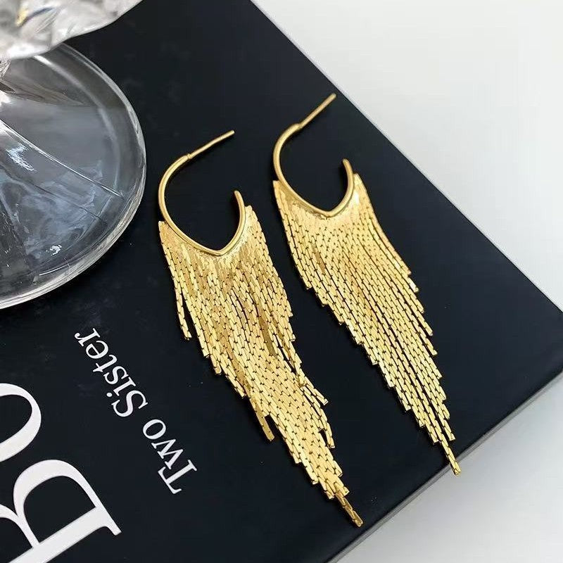 Gold Long Fringe Light Luxury High Class Elegant Eardrops Niche Earrings