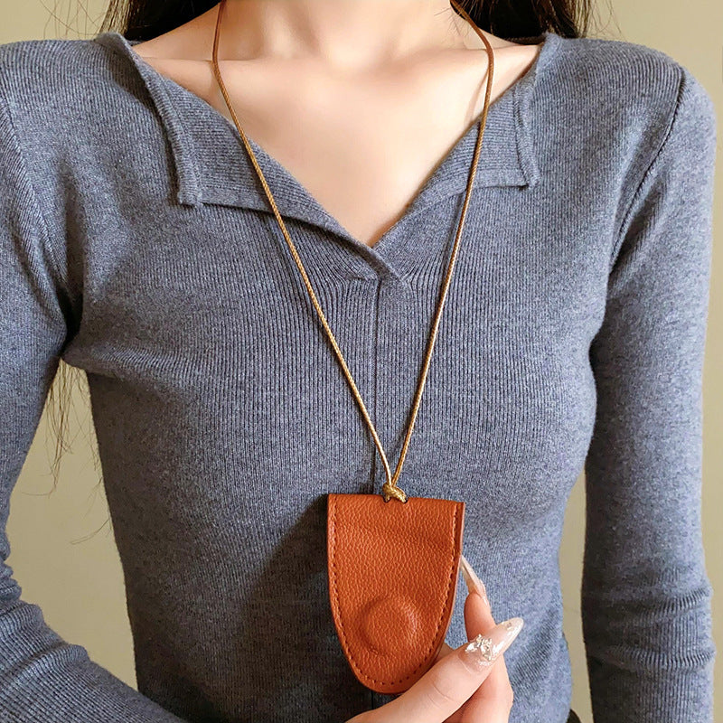 Style Long Leather Pull Key Case Necklaces