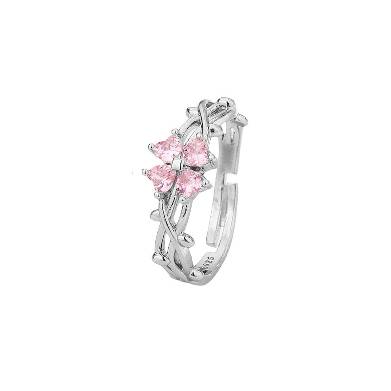 Lucky Four-leaf Clover Female Fashion Proposal Gifts For Girlfriend Heart-shaped Ring