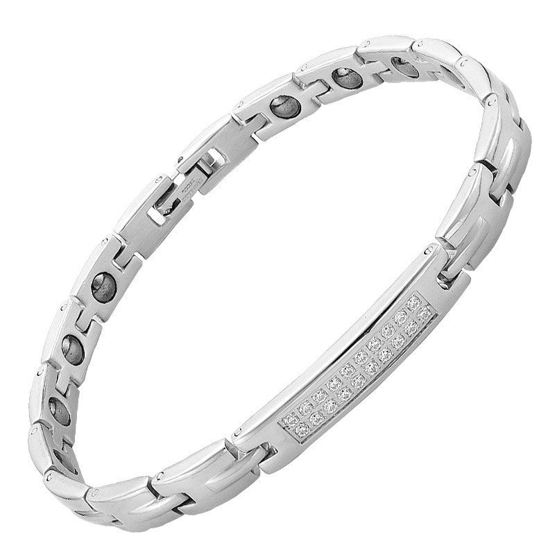 Fashion Double Row Diamond Magnet Haematite Stainless Bracelets