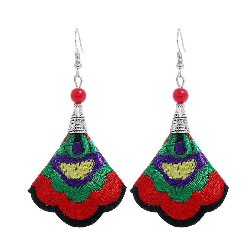 Fabric Yunnan Simple Flower Tassel Female Earrings
