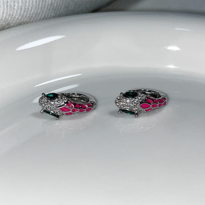 Small Super Shiny Colorful Green Eyes Snake Niche Hot Ear Stud Earrings