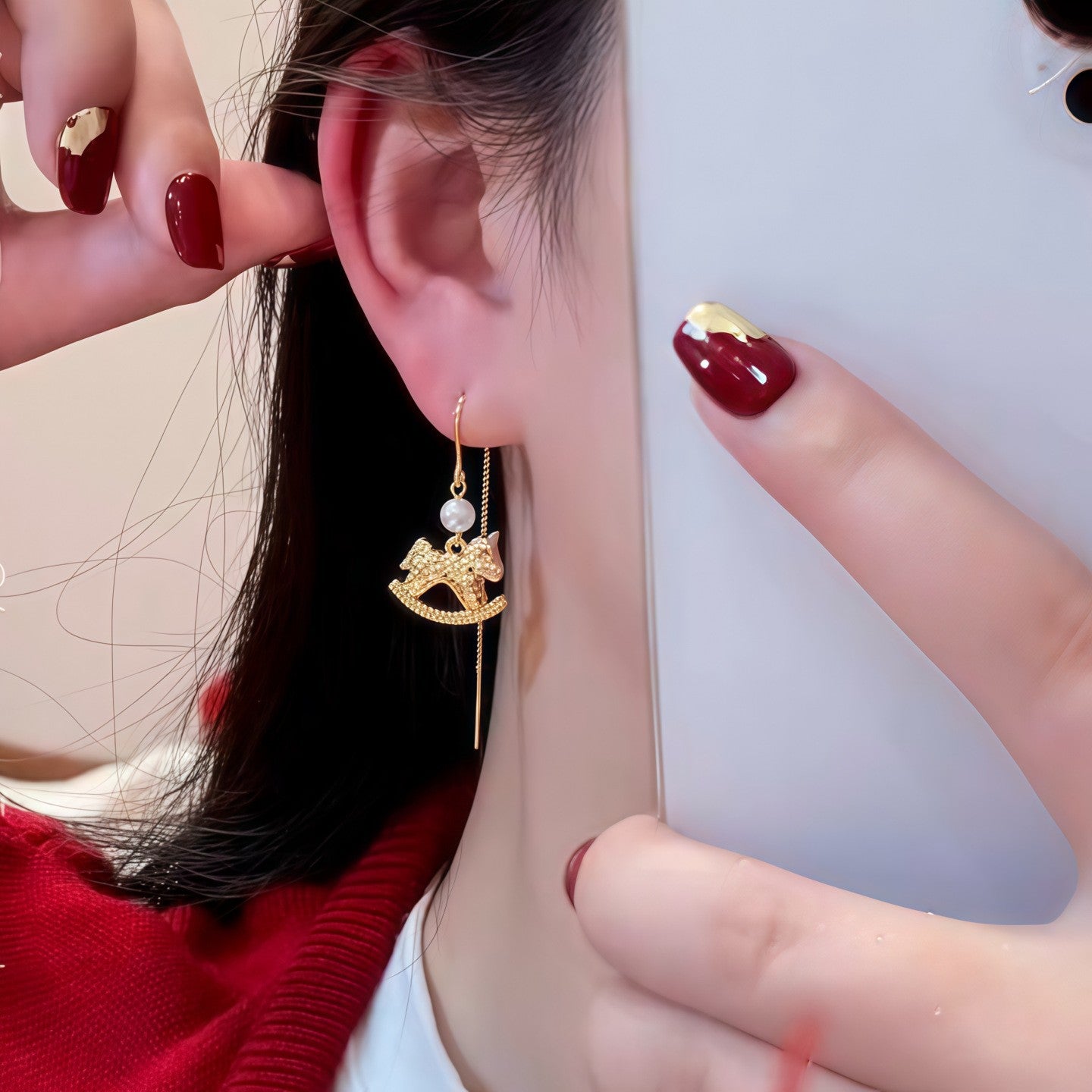 Women's Flocking Pearl Gourd Pony Ear Clip Niche Earrings