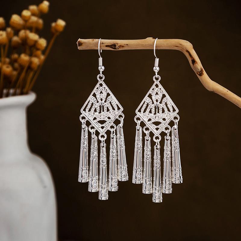 Imitation Sier Miao Minority Tourist Attractions Bohemian Exaggerated Long Leaves Earrings