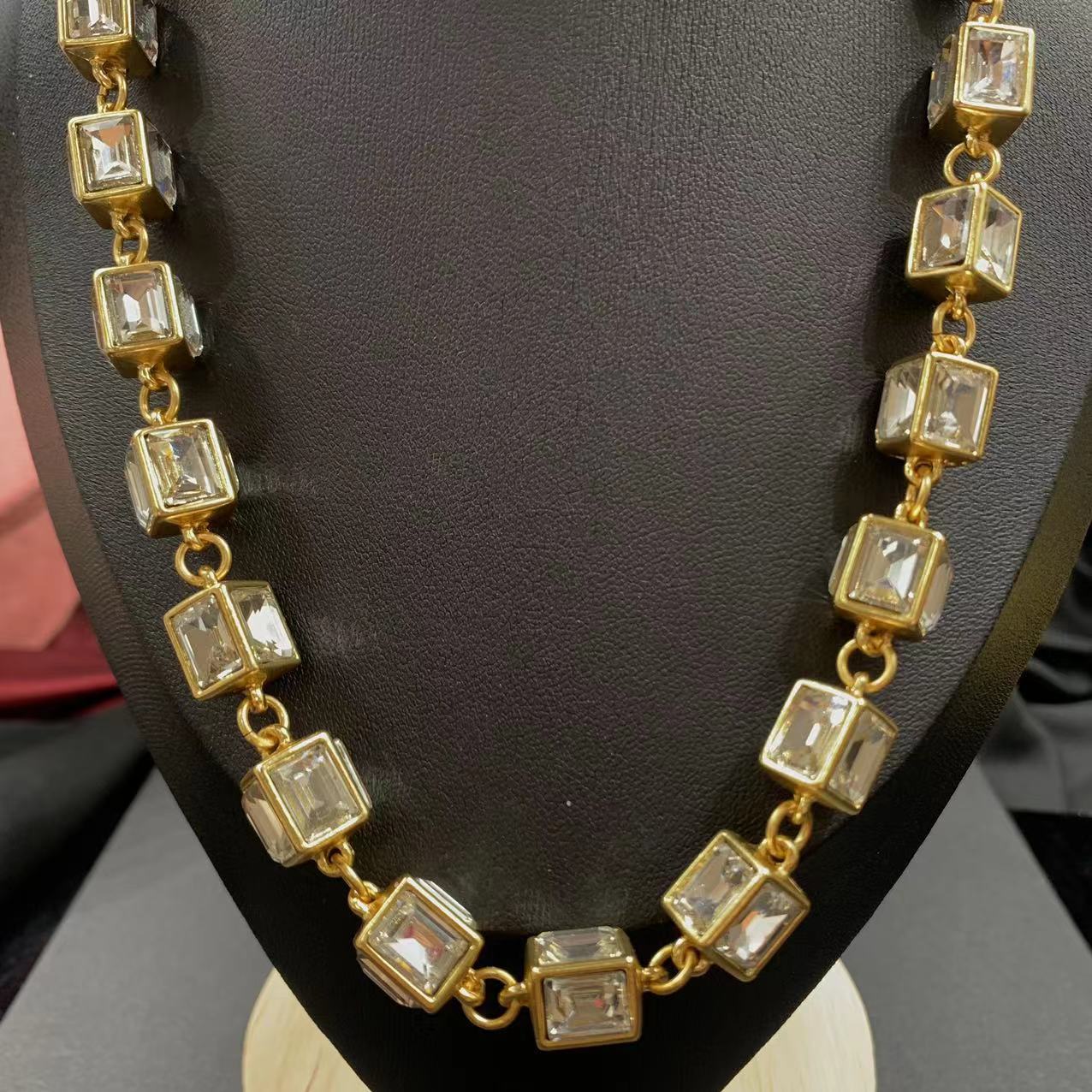 Electroplated Real Gold Bamboo Rectangular Cut Necklaces