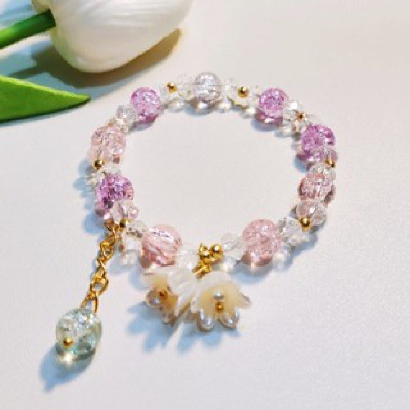 Camellia Little Daisy Crystal Girlfriends Color Glass Chipping Bracelet
