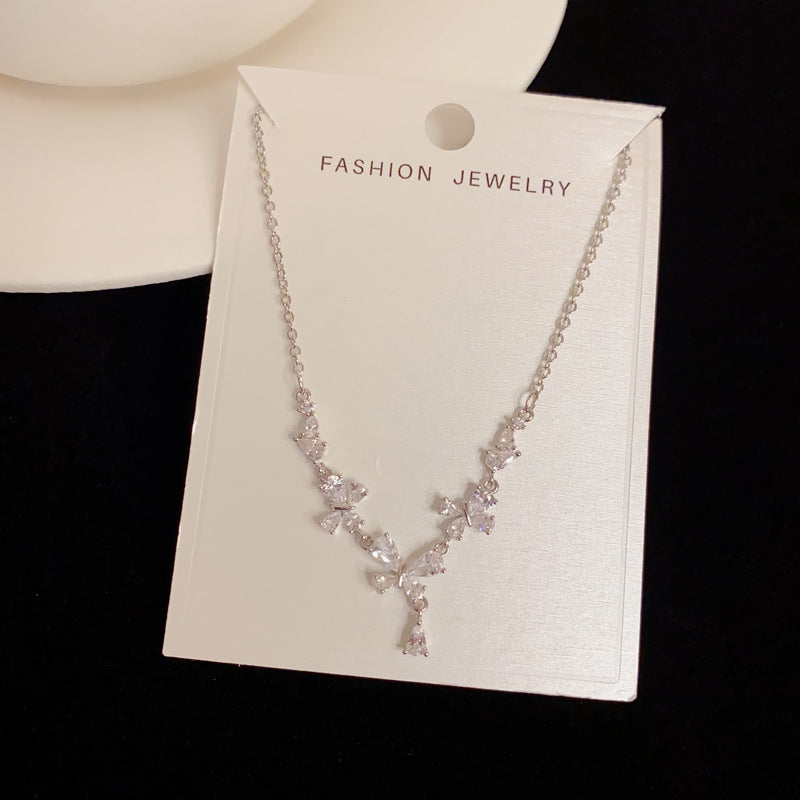 Light Luxury High-grade Zircon Butterfly Water Drop Exquisite Fashion Simple Necklaces