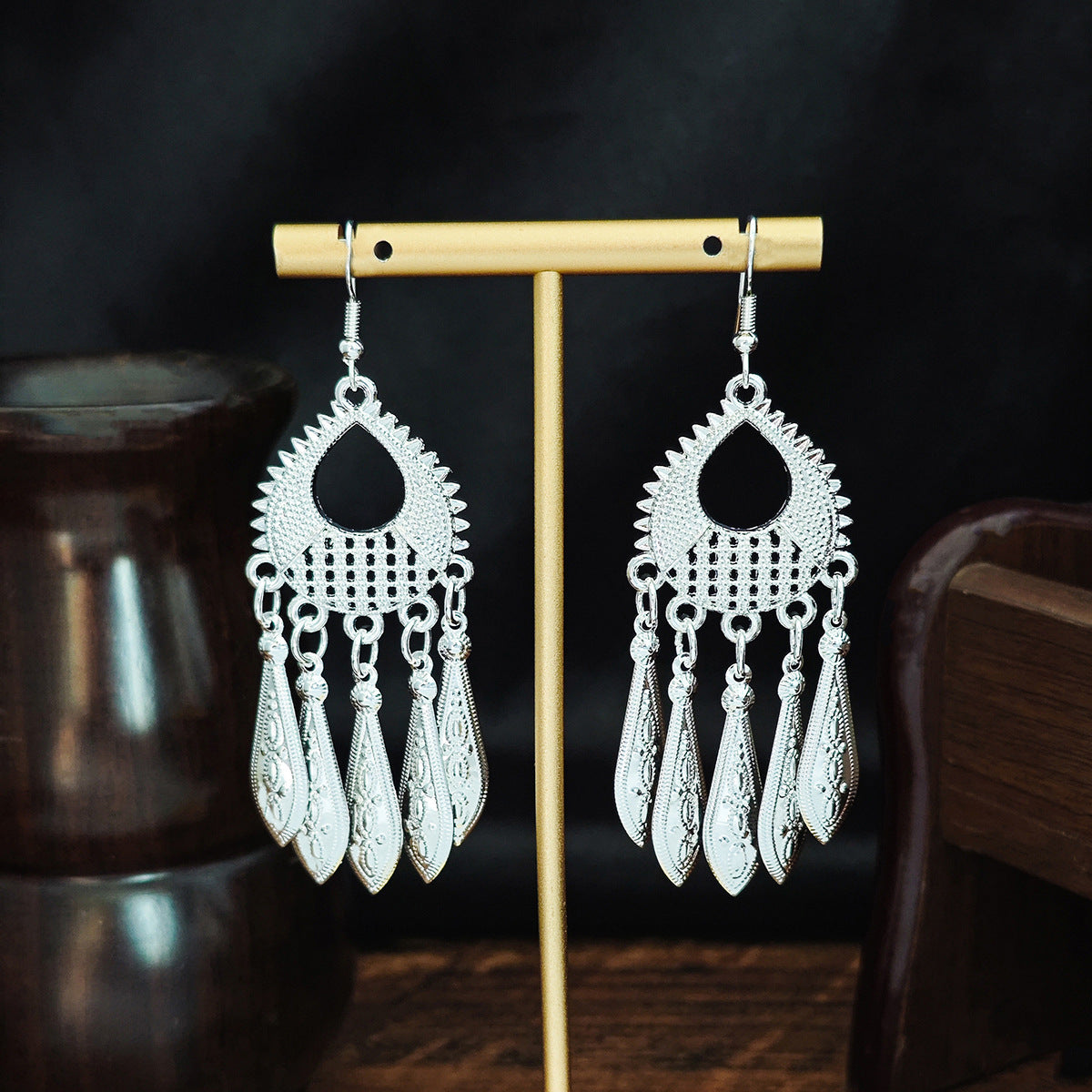 Imitation Sier Miao Minority Tourist Attractions Bohemian Exaggerated Long Leaves Earrings