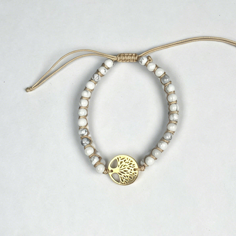 Double Woven Natural Stone Beaded Weave Row Bracelets