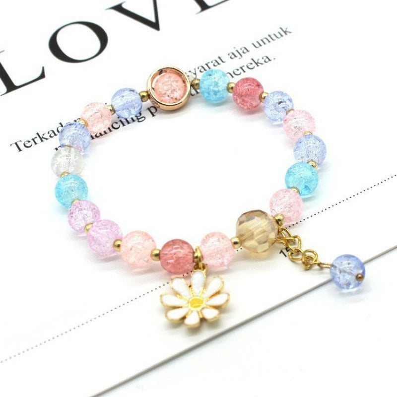 Camellia Little Daisy Crystal Girlfriends Color Glass Chipping Bracelet