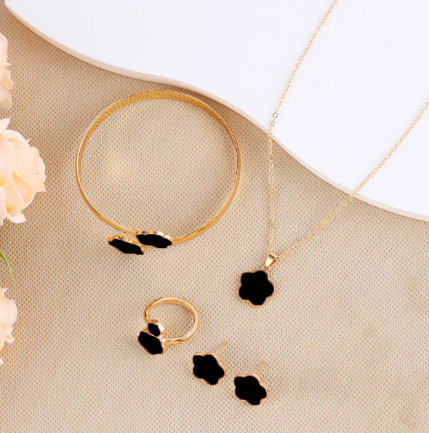 Korean Style Five Leaf Flower Fashion Lucky Ear Jewelry Set
