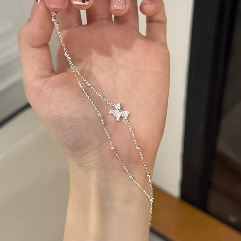 Women's Bow Fashion Simple Design Ribbon Round Beads Chain Exquisite Light Bracelet