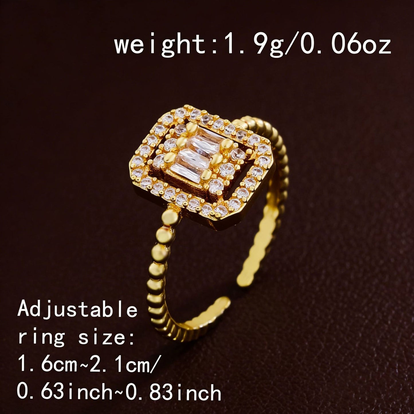 Square Rhinestone Zircon Light Luxury High Sense Ladies Ring