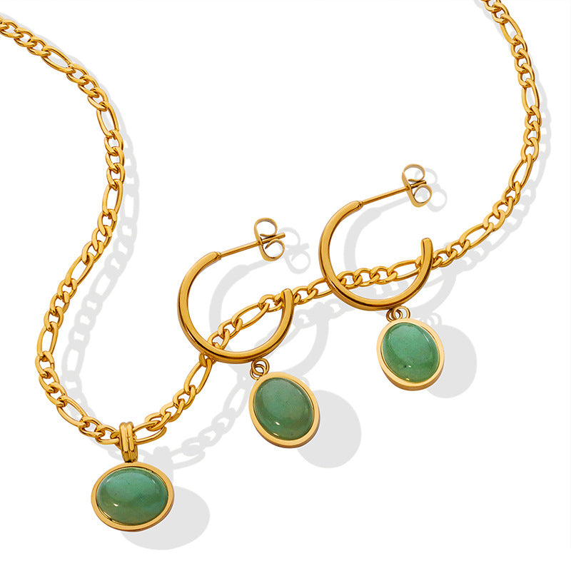 Natural Green Aventurine Ethnic Style Titanium Steel Vintage Elegant Jewelry Set