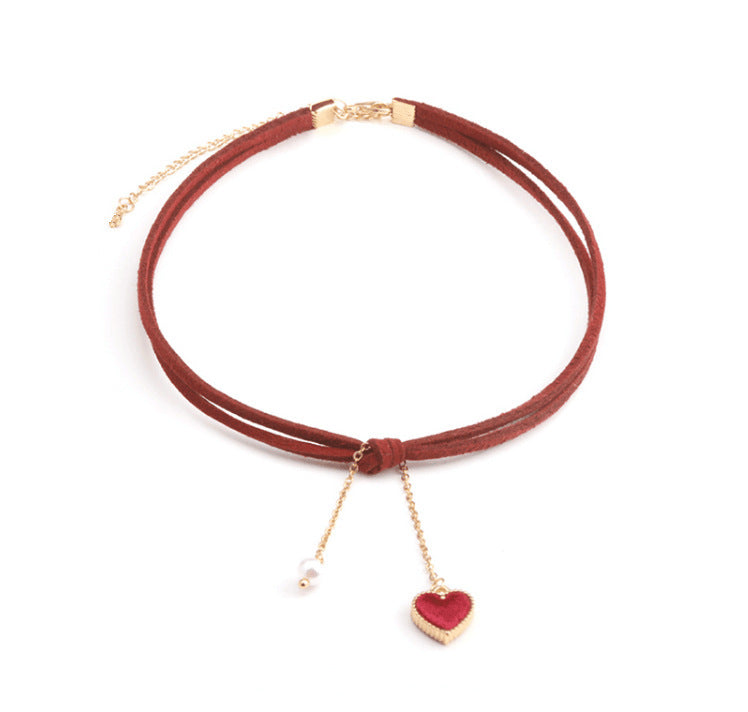 Christmas Red Retro Veet Sweet Personality Heart Clavicle Collar