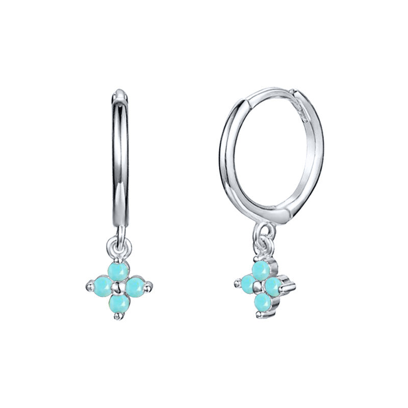 Light Luxury Sier Needle Geometric Ear Female Water Drop Leaf Stud Earrings