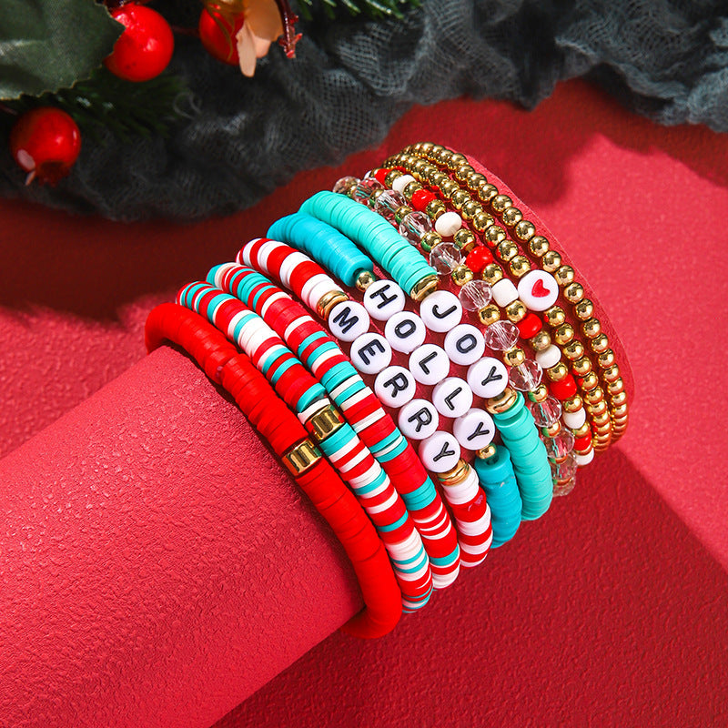 Clay Crystal Stacked Band Suit Santa Bracelets