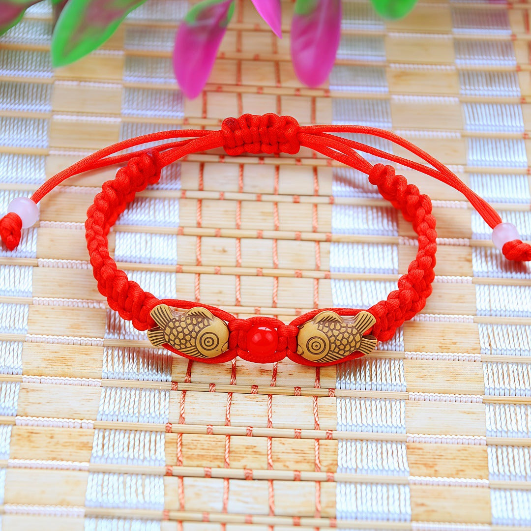 Rope Double Fish Peach Blue Natural Pit Red Carrying Bracelet
