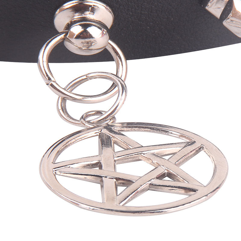 Women's Pentagram Alloy Leather Punk Hexagonal Pointed Collar