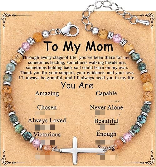 Women's Natural Stone Beaded Cross Lobster Buckle Adjustable Band Bracelet