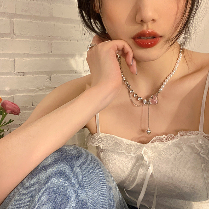 Pearl Design Sense Light Luxury Minority Asymmetric Clavicle Chain Cold Necklaces
