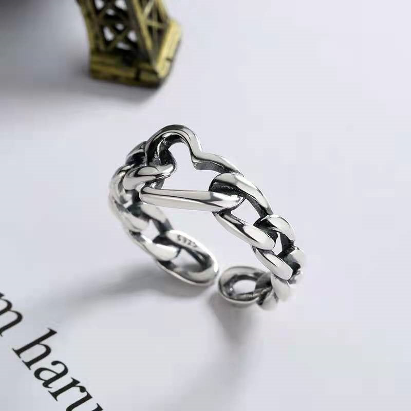 Sier Heart-to-heart Success Money Retro Good Luck Rings