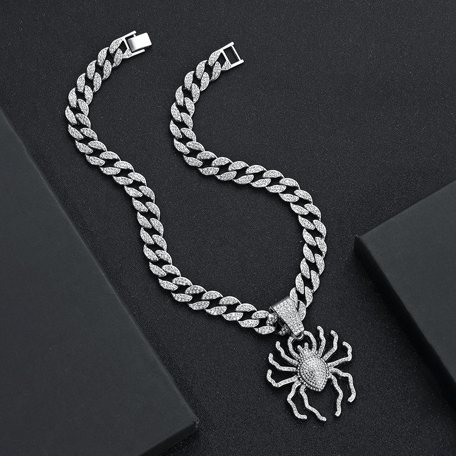 Men's Hop Full Diamond Personality Exaggerated Three-dimensional Big Spider Alloy Trendy Necklace