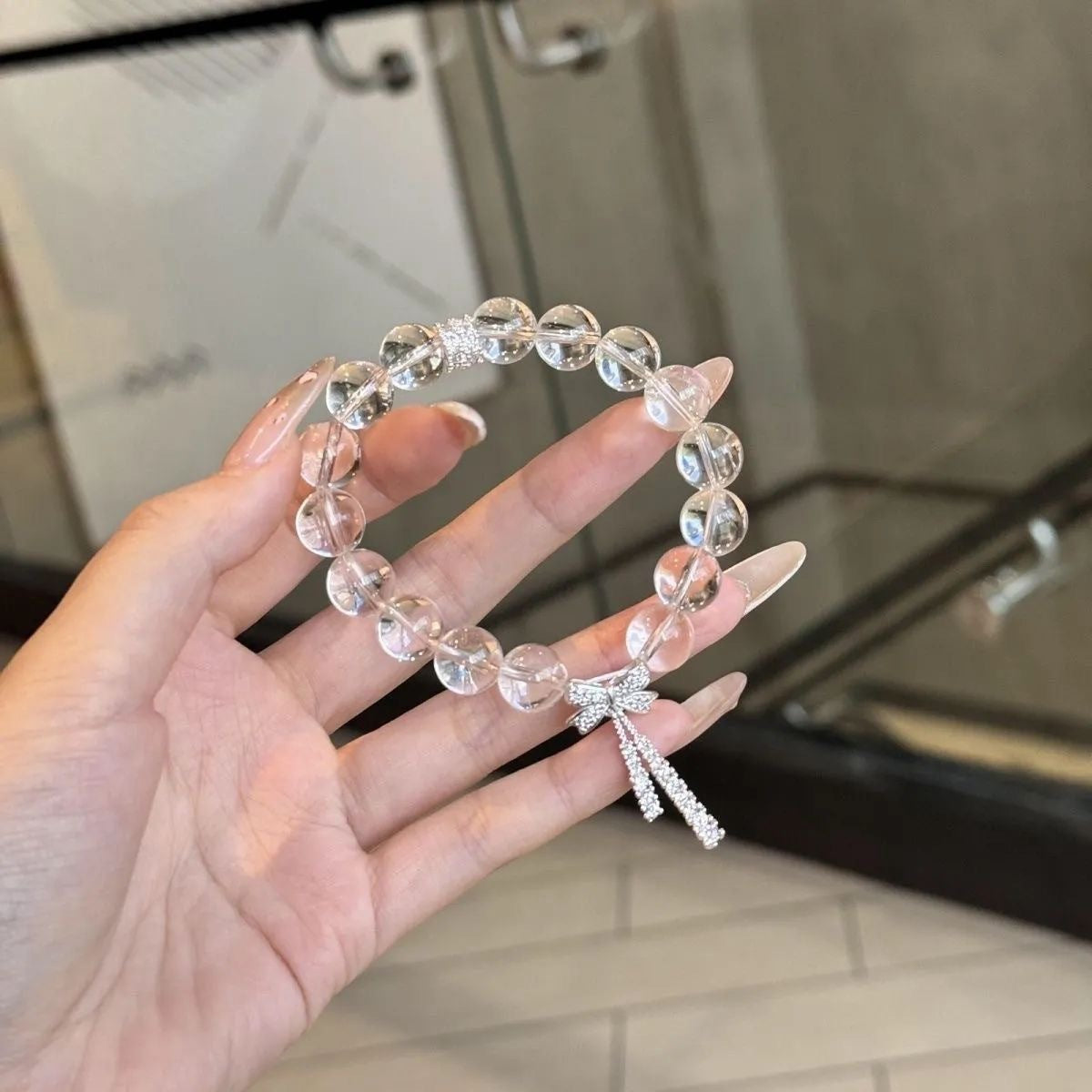 White Beaded Bow Ribbon Female Cold Sweet For Bracelets