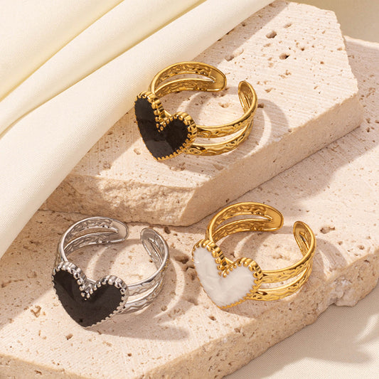 Women's Stainless Steel Fashion Love Oil Dripping Open Cold Rings