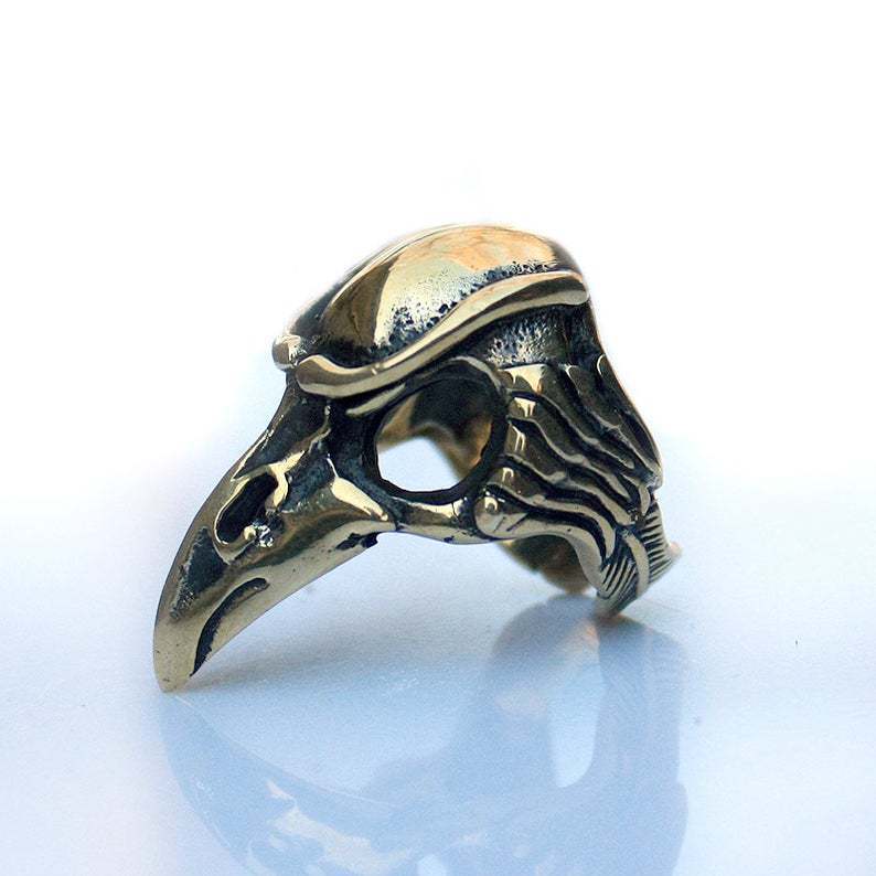 Men's Halloween Ancient Bronze Crow Bird Skull Ring