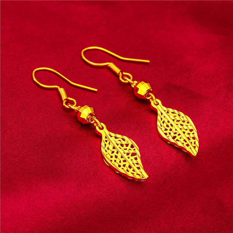 Women's Hook Vietnam Placer Gold Leaf-shaped Earrings