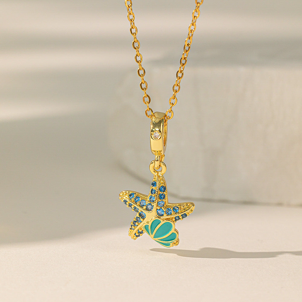 Blue Diamond Starfish Summer Beach Ocean Style Necklaces