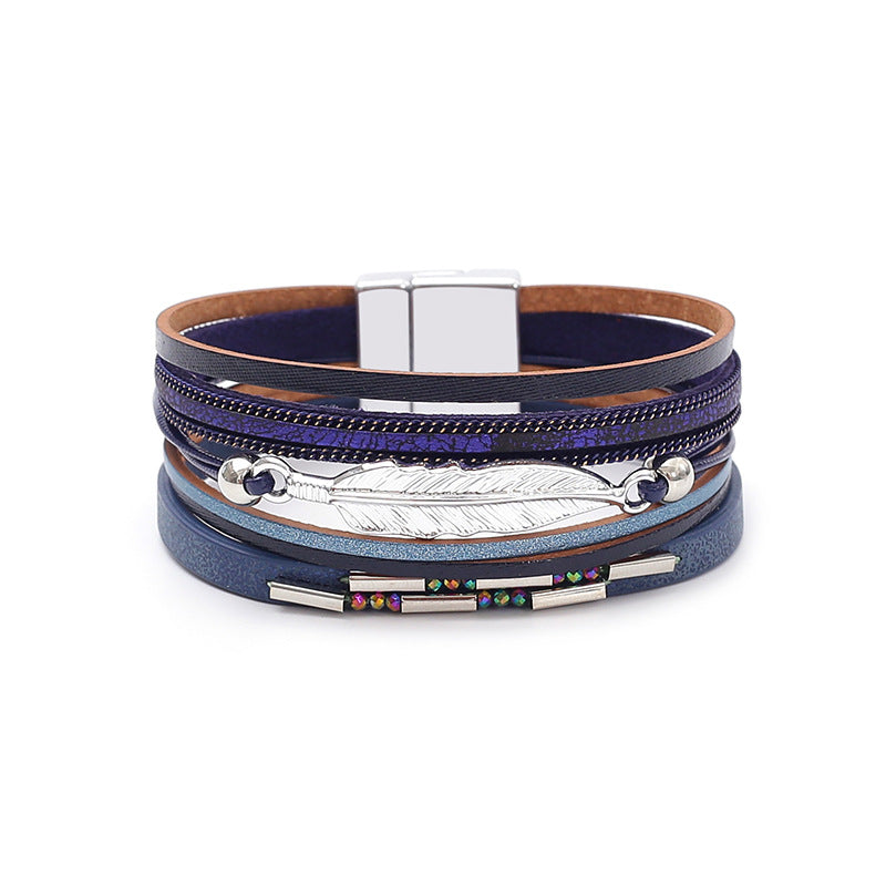 Women's Bohemian Style Leather Vintage Feather Classic Bracelets