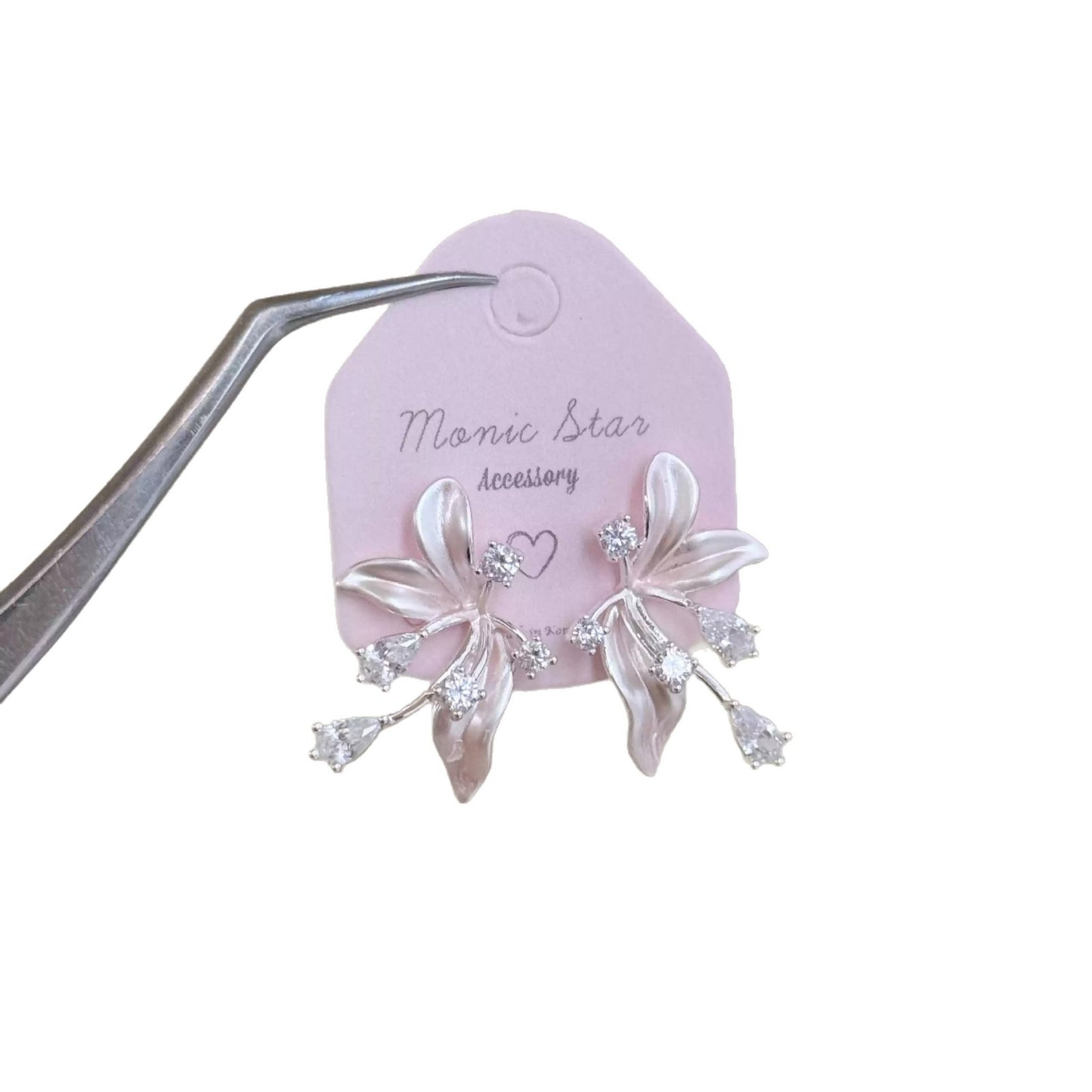 Women's Flash Zircon Pink Iris Flower For Design Light Luxury High-grade Earrings