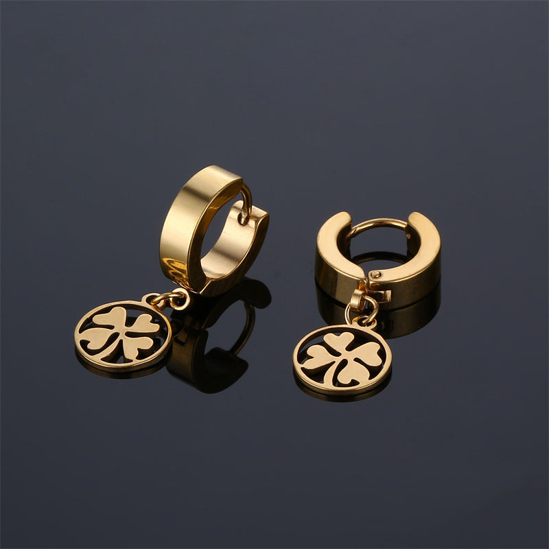 Men's Steel Trendy Ear Clip Color Cold Wind Round Heart Grass Earrings