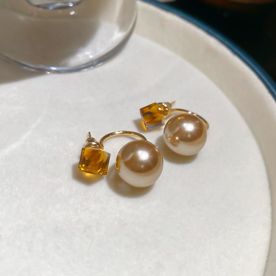 French Flash Zircon Flower Pearl Light Luxury Earrings