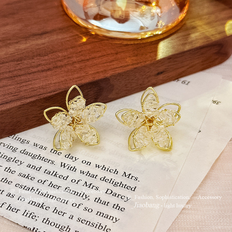 Inlaid Zircon Flower Elegant High-grade Pearl Earrings