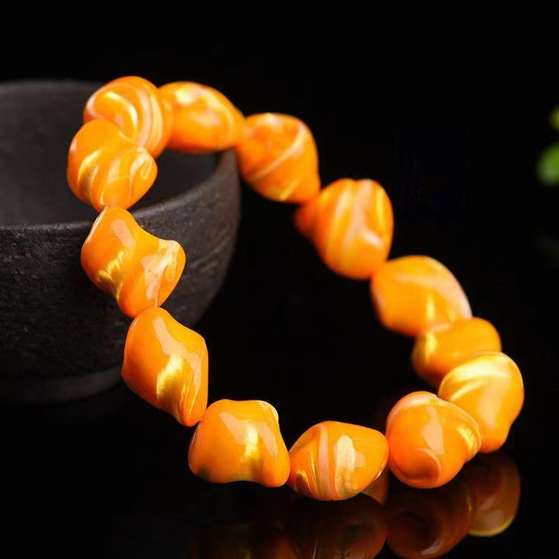 Women's & Men's With Shape Large Particle Tai Pattern Deep Sea Yellow Bracelet