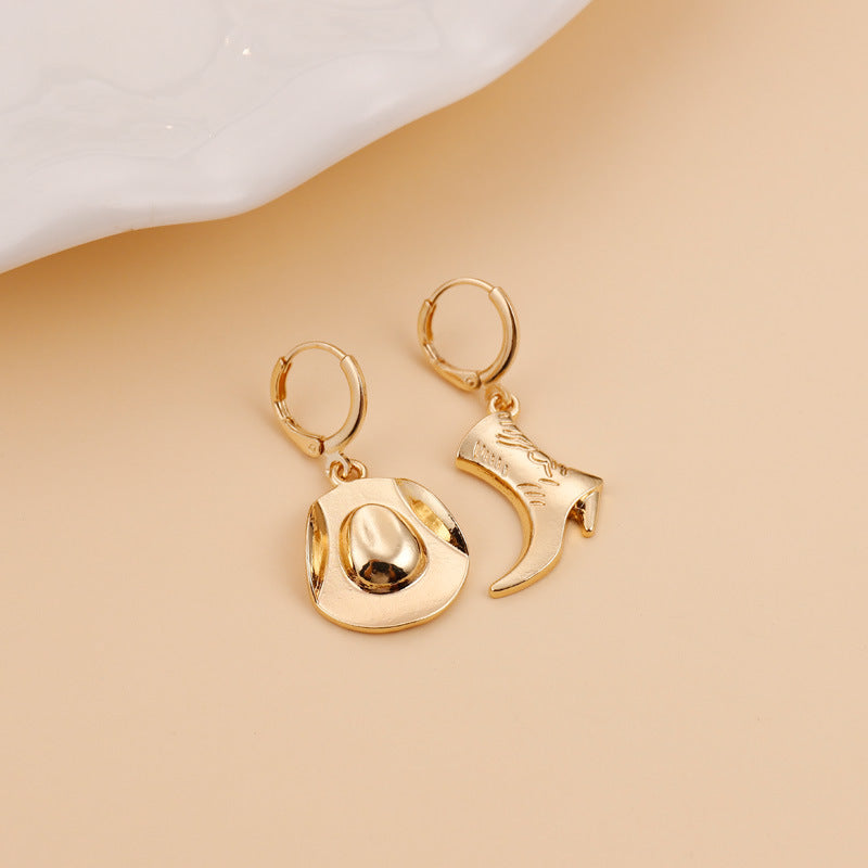 Alloy Cowboy Boot Hat Female Trend Earrings