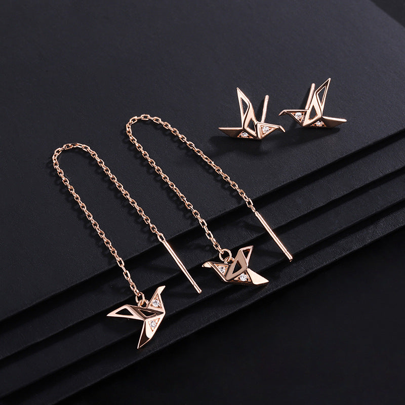 Women's Paper Crane Inlaid Fashionable Eardrops High-grade Tassel Earrings