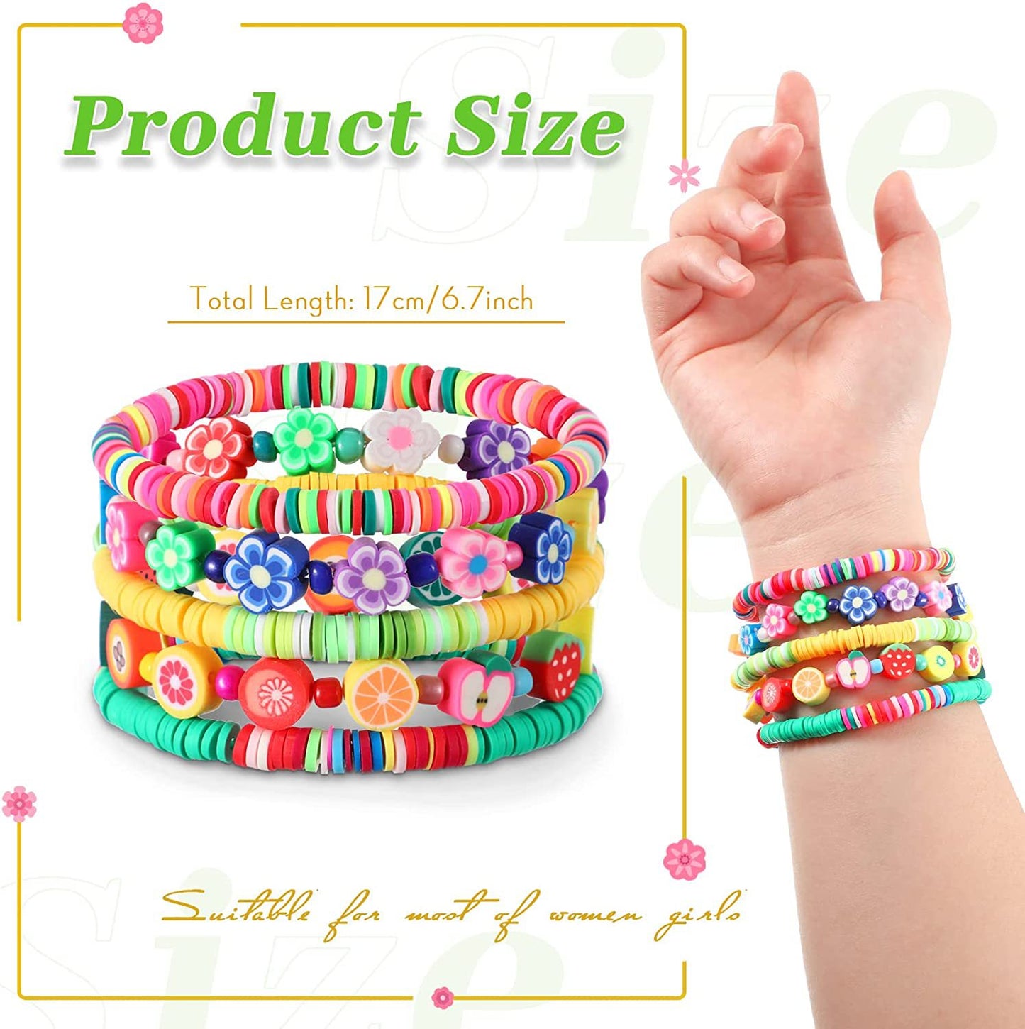 Colorful Clay Fruit Smiley Beaded Soft Bracelets