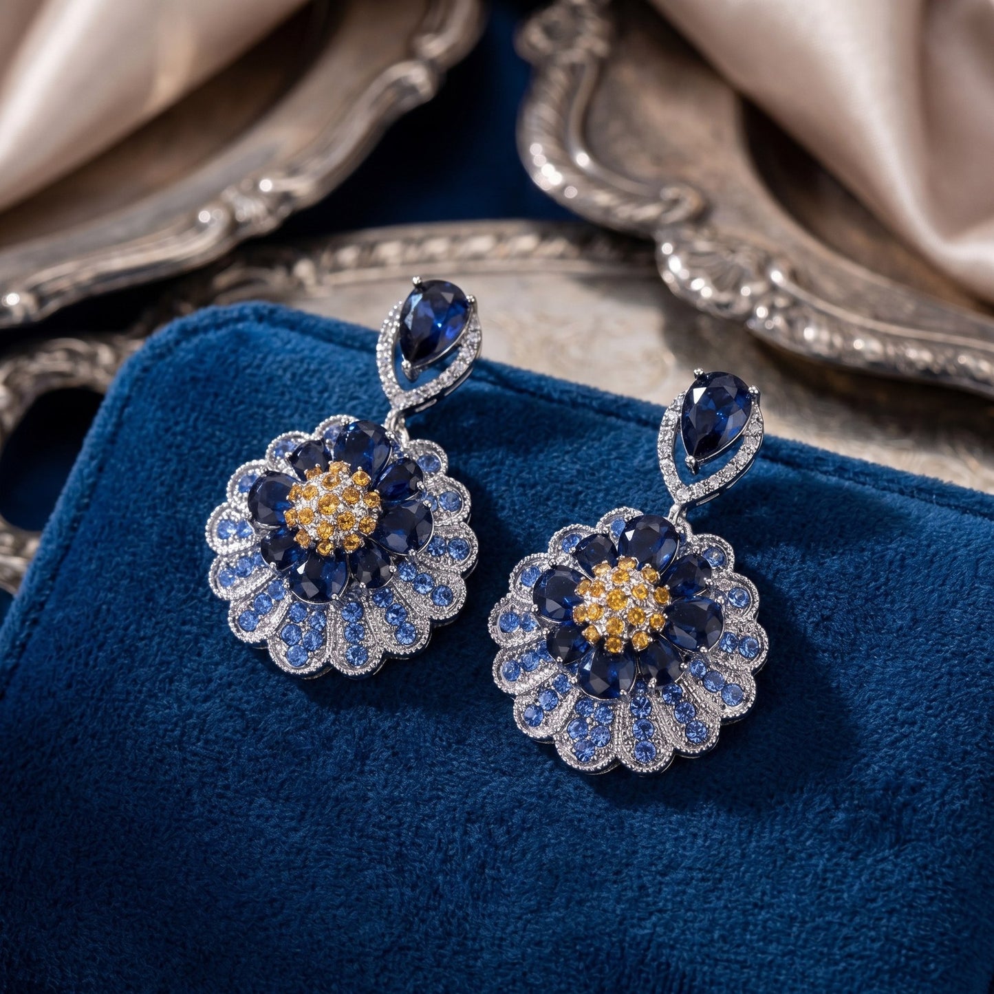 Drill Tassel Blue Light Luxury French Earrings