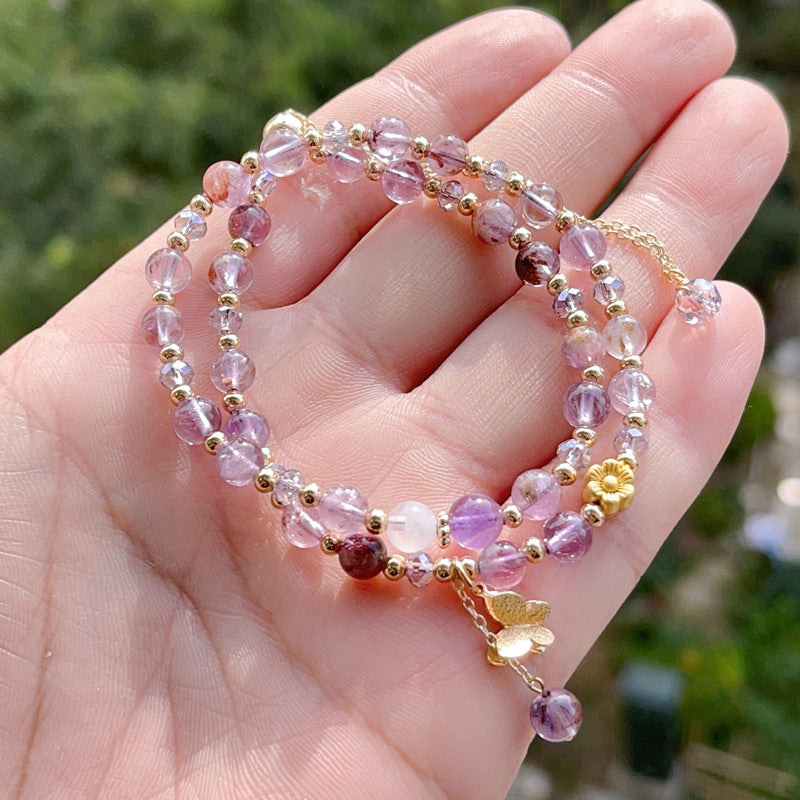Women's Sweet Purple Crystal Titanium Ghost Korean Personality Lucky Design Bracelet