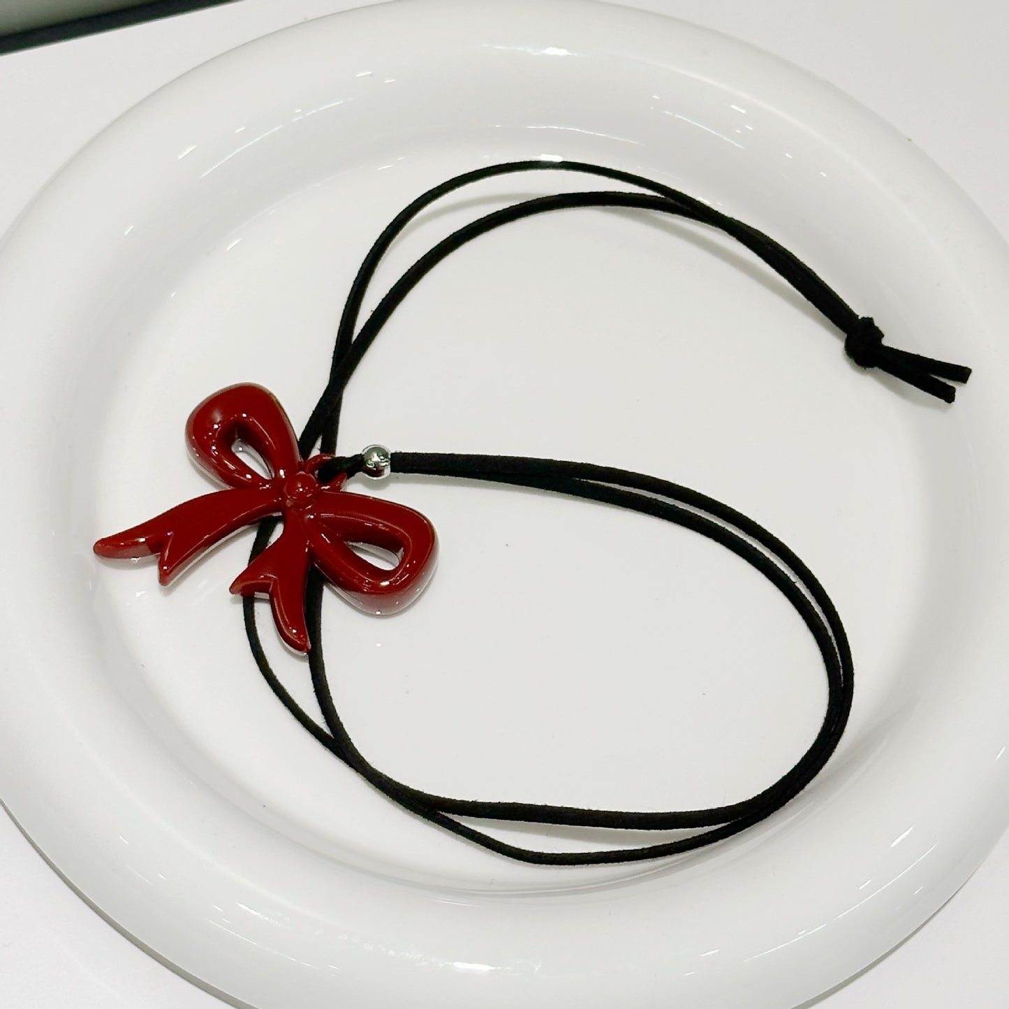 Women's Red Bow Love Long Black Leather Necklaces